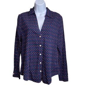 Vintage Y2K Gap Women's Blue Polka Dot Button Up Perfect Shirt‎ Size M Preppy